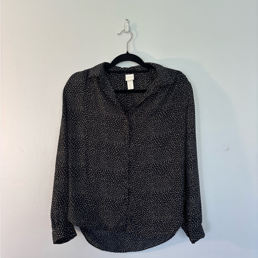 H&M Black Blouse with White Dots